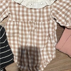 Checkered Baby Romper with Lace Collar
